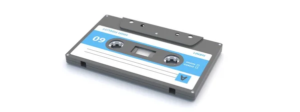 Retro Audio Cassette Tape Met Blanco Label Geïsoleerd Witte Achtergrond — Stockfoto