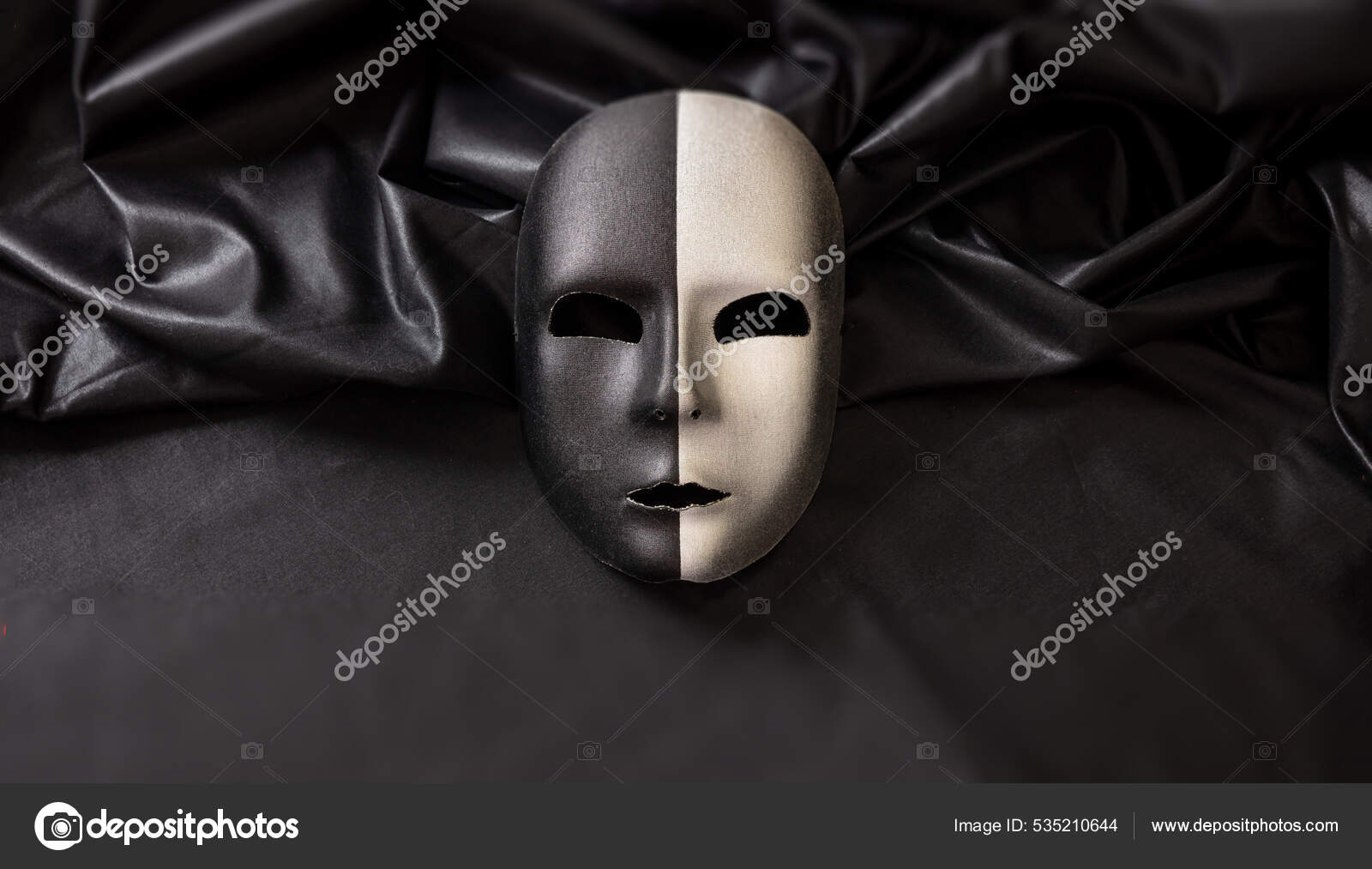 Carnival Two Faced Mask Half Black Half Silver Wavy Stock