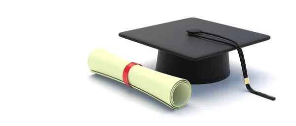 Universidad Casquillo Graduado Con Borla Diploma Papel Aislado Sobre Fondo —  Fotos de Stock