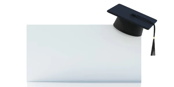 Sombrero Graduado Tarjeta Vacía Blanco Gorra Universidad Universitaria Libro Blanco —  Fotos de Stock