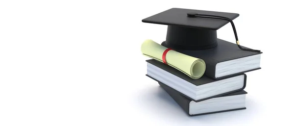 Πανεπιστημιακές Σπουδές Απόφοιτος Κολλεγίου Καπέλο Φούντα Βιβλία Και Δίπλωμα Χαρτί — Φωτογραφία Αρχείου