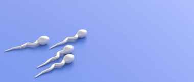 Mikroskop altında sperm, erkek spermatozoon hareketi. Mavi arka planda hareket eden insan sperm hücreleri, kopyalama uzayı. Döllenme, yeni yaşam konseptinin başlangıcı. 3d illüstrasyon