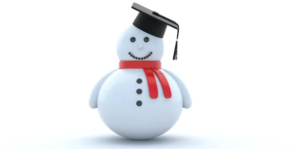 Absolventenmütze Auf Einem Schneemann Auf Weißem Hintergrund Winterferienzeit Hochschulstudium Und — Stockfoto