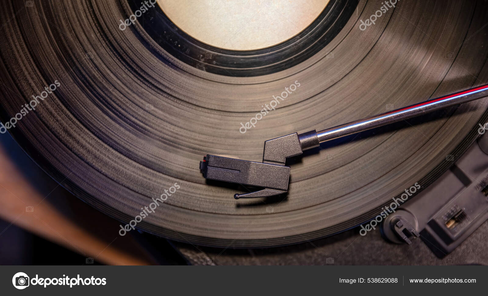 Turntable Vinyl Record Player Needle Disc Close Top View Retro Stock Photo  by ©gioiak2 538629088