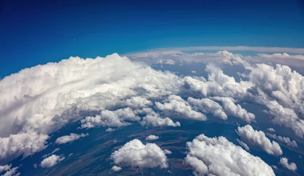 Curvature Planet Earth Aerial Shot Blue Cloudy Sky Land Space — Fotografia de Stock