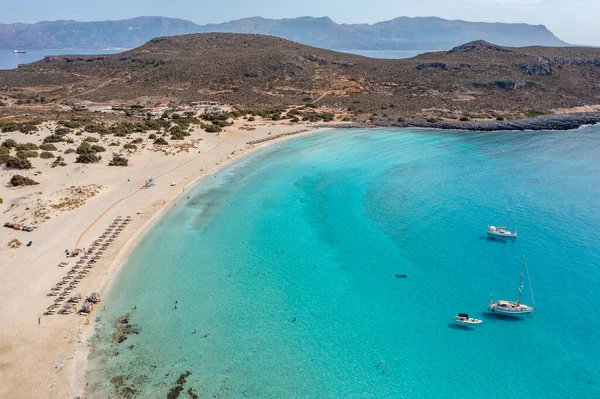 Sandy Beach Calm Turquoise Water Aerial View Elafonisos Island Simos — Stock Photo, Image
