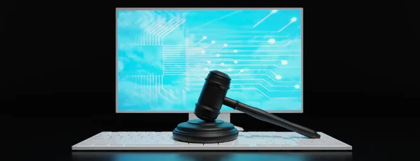 Ηλεκτρονικό Έγκλημα Νόμος Και Τεχνολογία Ηλεκτρονική Δημοπρασία Δικαστής Γκάβελ Στο — Φωτογραφία Αρχείου