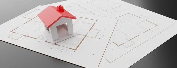 Projeto Arquitetura Plano Blueprint Modelo Residencial Edifício Casa Pequena Com — Fotografia de Stock