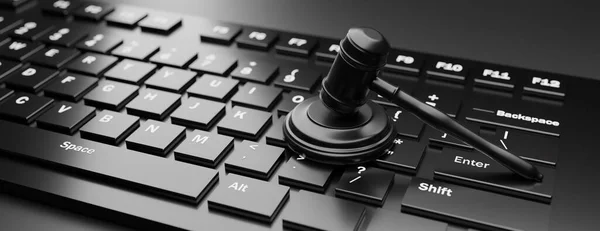 Online Auktion Internetkriminalität Rechts Und Technologiekonzept Richtergabel Auf Schwarzer Computertastatur — Stockfoto