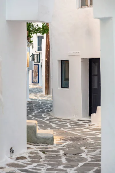 Paros Island Greece Naousa Old Town Stone Paved Alley Whitewashed — стокове фото