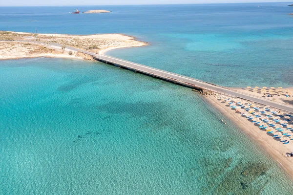 Kythira Island Greece Aerial View Diakofti Sandy Beach Bridge Turquoise — Stock Fotó