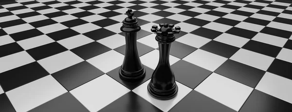 Black Chess King Queen Chessboard Background Female Male Figure Board — Zdjęcie stockowe