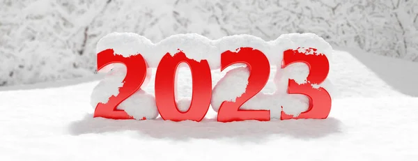2022 Año Nuevo Número Color Rojo Cubierto Nieve Fondo Blanco —  Fotos de Stock