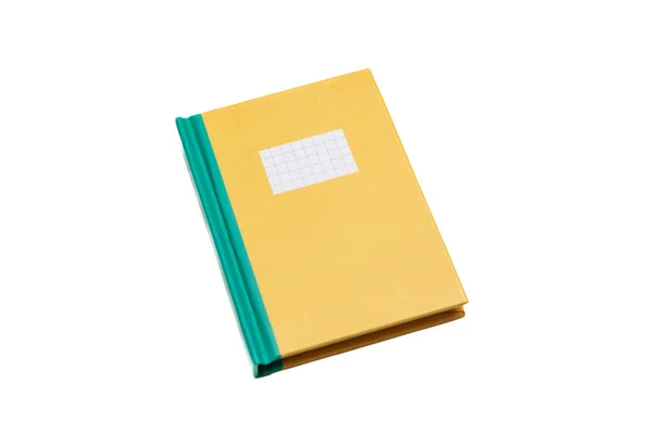 Σημειωματάριο Απομονώνεται Λευκό Φόντο Κενή Ετικέτα Κίτρινο Χρώμα Σκληρό Εξώφυλλο — Φωτογραφία Αρχείου