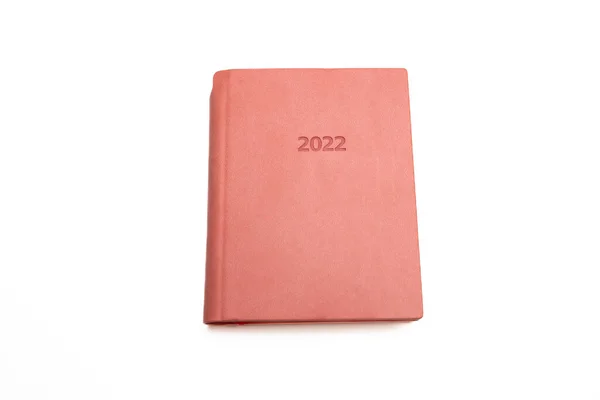 2022 Year Diary Isolated White Background Pink Color Cover Hardcover — Stock Fotó