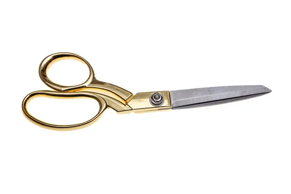 Scissors Golden Handle Isolated Cutout White Background Tailor Barber Professional — 스톡 사진