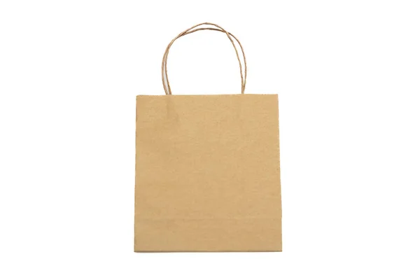 Paper Shopping Bag Handle Isolated Cutout White Background Brown Color — Stockfoto