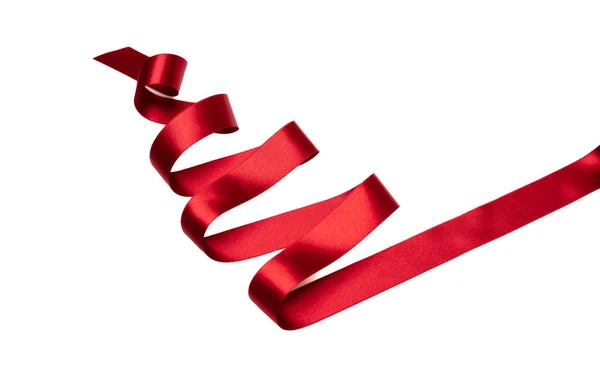 白の背景 デザイン要素 クリスマスの装飾 ギフトXmas現在のコンセプト上の赤い色光沢のある巻きリボン孤立カットアウト — ストック写真