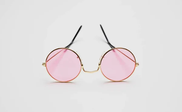 Eyeware Sunglasses Pink Color Lens Gold Metallic Frame Isolated White — Foto Stock