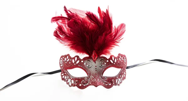 Karnevalsmaske Isoliert Auf Weißem Hintergrund Venezianisches Theater Weiblich Rote Farbe — Stockfoto