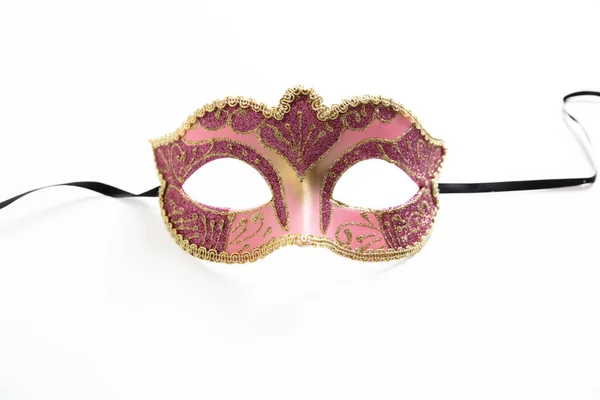 Karneval Maska Izolované Bílém Pozadí Benátské Divadlo Žena Tvář Růžová — Stock fotografie