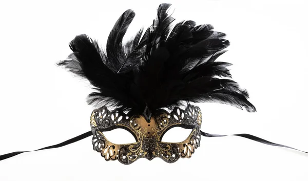 Karnevalsmaske Isoliert Auf Weißem Hintergrund Venezianisches Theater Weiblich Goldene Farbe — Stockfoto