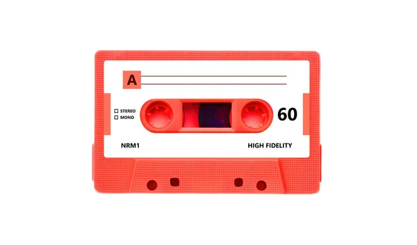 Kassettenkassette Audio Orange Farbe Mit Leerem Etikett Isoliert Auf Weißem — Stockfoto