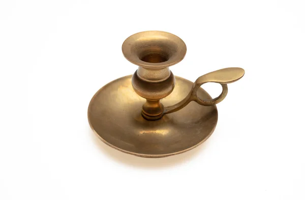 Bronze Candlestick Isolated Cutout White Background Brass Vintage Metal Candle — Zdjęcie stockowe