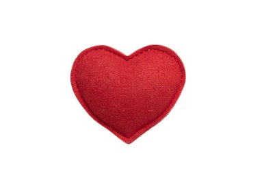Heart red color isolated on white. Love, Valentine day symbol, design element. Felt texture heart shape decoration