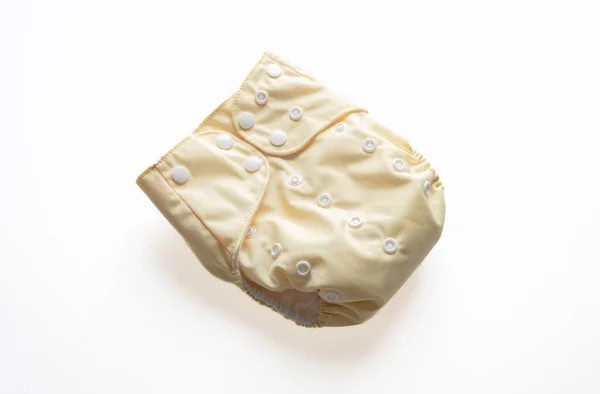 Baby Luier Geïsoleerd Witte Achtergrond Herbruikbare Stof Luier Gesloten Gele — Stockfoto