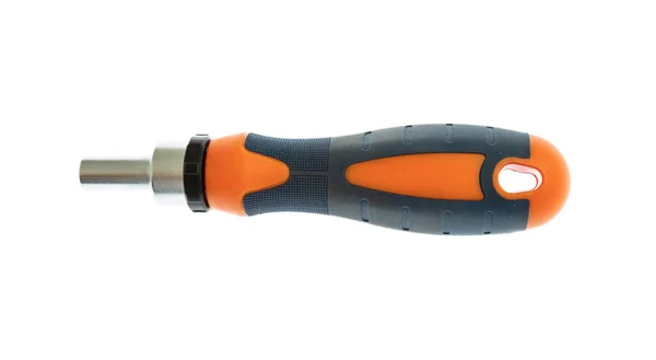 螺杆驱动工具隔离在白色背景上 可调整扭矩螺丝刀 新的橡胶黑色和橙色手柄 设计元素 — 图库照片