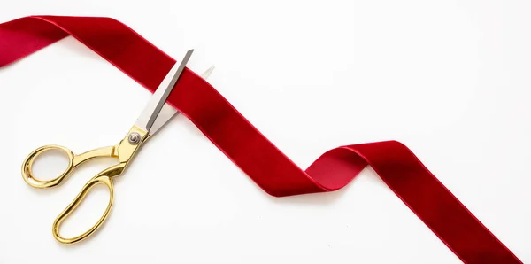 Inaugural Invitation Business Launch Concept Grand Opening Ribbon Cut Gold — Stock Photo, Image