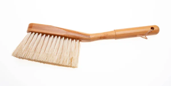 Broom Met Houten Handvat Geïsoleerde Uitsparing Witte Achtergrond Bovenaanzicht Van — Stockfoto