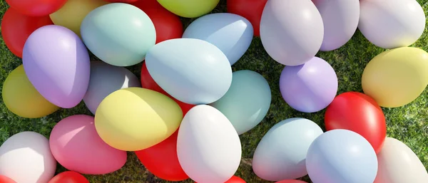 Счастливой Пасхи Цвет Пастели Яйцо Кучи Фона Вид Сверху Яйца — стоковое фото