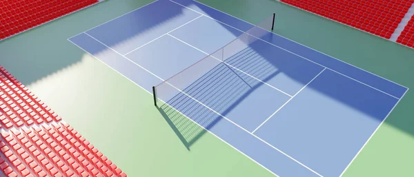 Tenis Stadyumu Sahası Kırmızı Vantilatör Koltukları Olan Boş Açık Spor — Stok fotoğraf