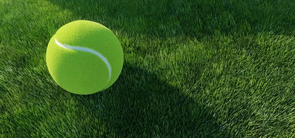 Tennis Ball Grass Bright Yellow Color Sphere Green Lawn Court — Stock Photo, Image