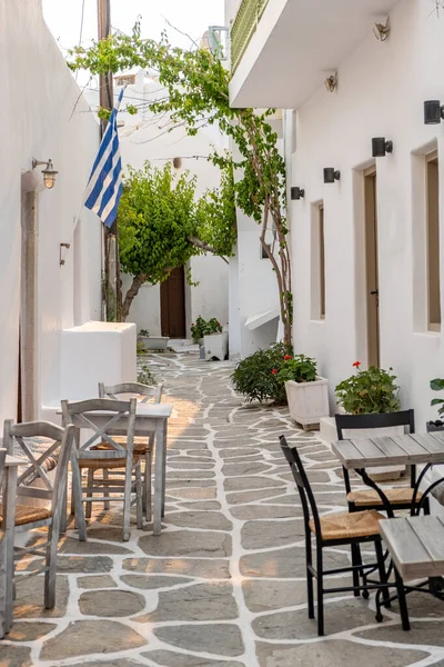 Paros Isola Caffè All Aperto Taverna Naousa Grecia Imbiancato Edificio — Foto Stock