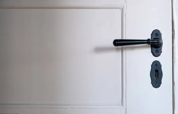 Внутрішні Двері Обробляють Замикають Крупним Планом Ретро Чорний Метал Doorknob — стокове фото
