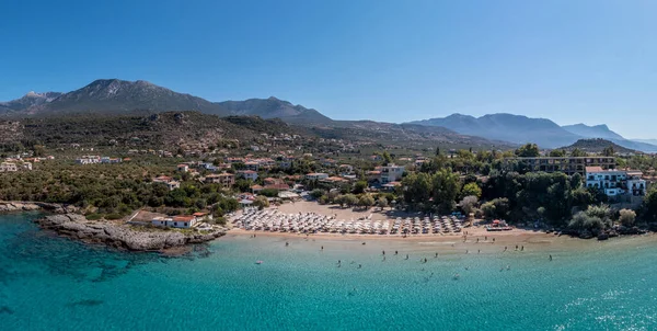 Görögország Homokos Strand Drón Kilátás Emberek Úszni Pihenni Kalogria Strand — Stock Fotó