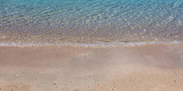 Sandstrand Meerwasser Berühren Nassen Sand Aus Nächster Nähe Griechenland Sommerreiseziel — Stockfoto