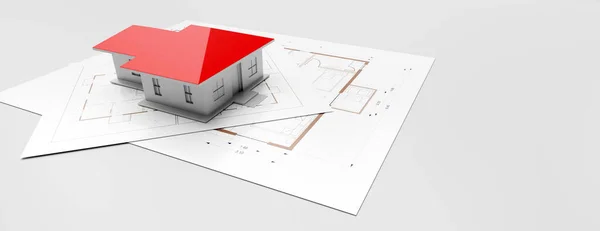 Arquiteto Engenheiro Conceito Design Construção Modelo Construção Casa Com Telhado — Fotografia de Stock