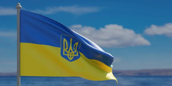 Флаг Украины Флаг Украины Украинский Национальный Знак Машущий Полюсе Голубом — стоковое фото