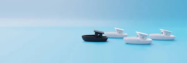 Leider Uniek Verschillend Concept Boot Zwarte Kleur Voor Witte Boten — Stockfoto