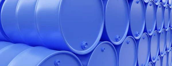 Μπλε Χρώμα Μεταλλικό Βαρέλι Φόντο Στοίβα Από Κοντά Βιομηχανία Πετρελαίου — Φωτογραφία Αρχείου
