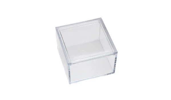 立方体透明玻璃在白色背景上隔离切割 空方块框的俯视图 展示的设计 — 图库照片