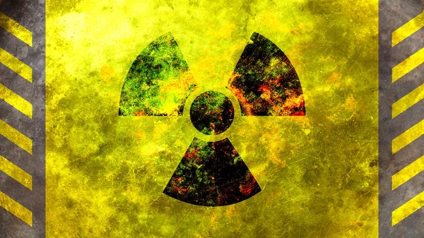 Signo Radiactivo Energía Nuclear Símbolo Amarillo Redondo Pintado Pared Fondo — Foto de Stock
