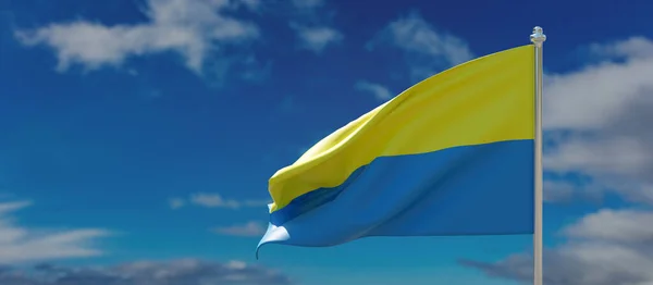 Прапор України Український Національний Знак Розмахуючи Полюсі Блакитне Небо Хмарним — стокове фото