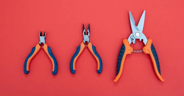 Sheet Metal Shears Steel Point Orange Blue Color Rubber Handle — Stock Photo, Image