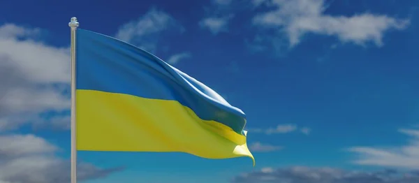 Україна Підписує Символ Державний Прапор України Махає Блакитним Хмарним Небом — стокове фото