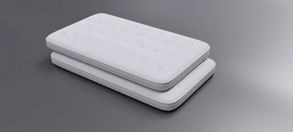 Κρεβάτι Στρώμα Δύο Ενιαίο Λευκό Χρώμα Απομονώνονται Γκρι Φόντο Άνετη — Φωτογραφία Αρχείου